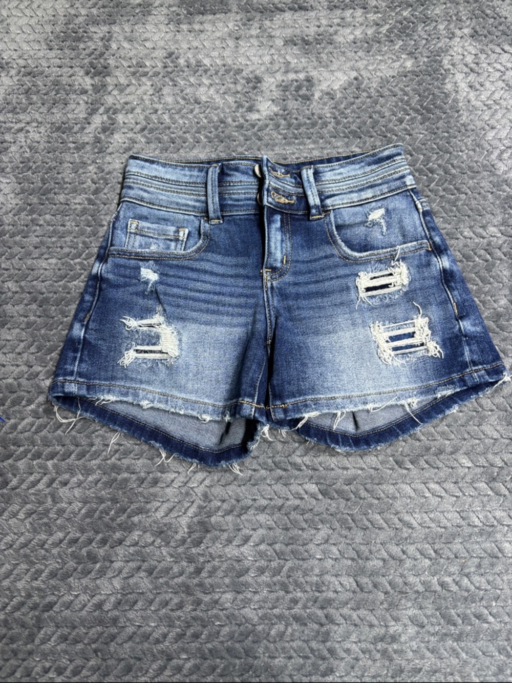 Kancan Distressed Denim Shorts - Blue